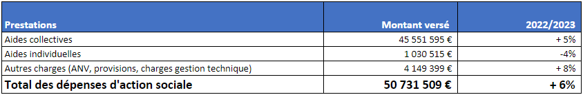 Tableau des dépenses d'action sociale de la Caf de l'Ain